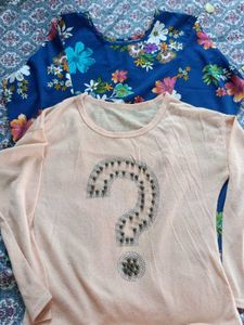 Two Women's Tops Bundle - Floral & Question Mark