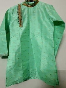 Mint Green Silk Kurta For Boys