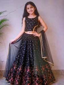 Girls' Black Sequined Lehenga Choli Set size avail