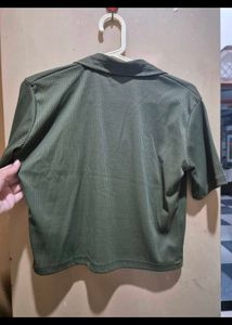 Olive Green Ribbed Top With pants(coord Set)