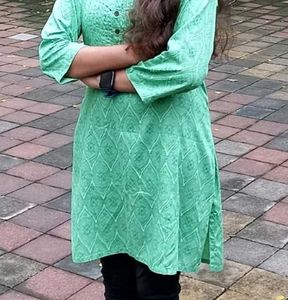 Green Printed Cotton Kurti