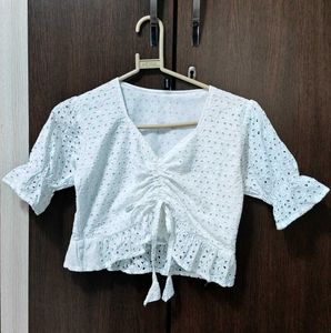 White schiffili Crop Top