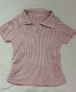Ribbed Polo Neck Top