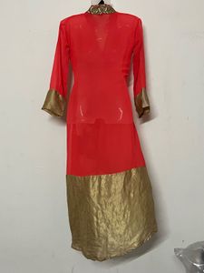 Red peach ethenic with kurta Gold Embroidery
