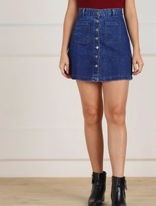 Denim Button-Front Mini Skirt