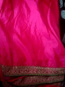 Vibrant Pink Silk Saree with Gold Border