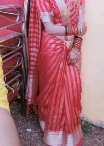 Elegant Red Striped Saree