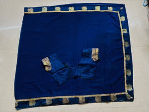 plain Blue Saree with Blouse
