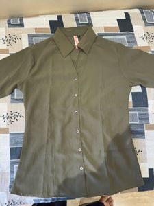 Olive Green Collared Button-Up Shirt