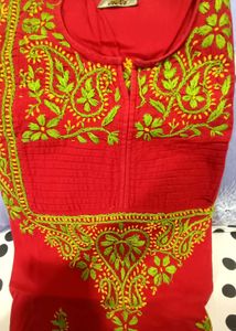 Red Embroidered Lucknowi Chikankari Kurti