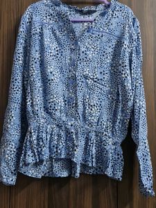 Marks & Spencer Blue Printed Peplum Top