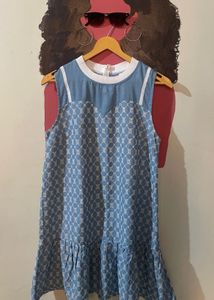 Chic Blue Patterned Sleeveless Dress