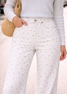 White Floral Print Cropped Jeans