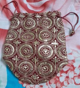 Combo Of Embroidered Sling Bag And  Zari  Potli