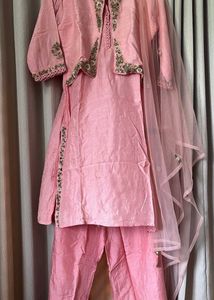 Pink Embroidered Kurta Set with Jacket