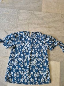 Blue Floral Tie Sleeve Top