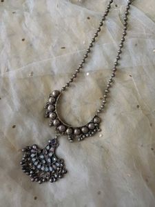 Vintage Brass Silver Boho Necklace With Glass Work