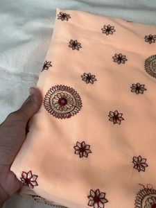 Embroidered Peach Saree