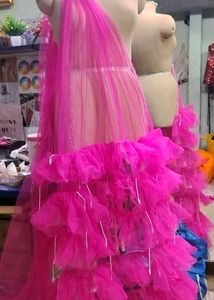 Long Trail Fashion Designer Hot Pink Saree