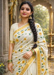 Kerala Cotton Saree hand-painted