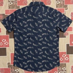 Men's Navy Blue Printed Short Sleeve Shirt