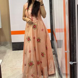 Peach Embroidered silk Kurta