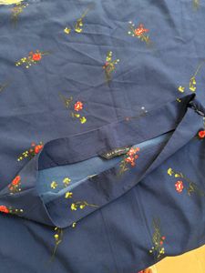 Chic Blue Floral A-Line Midi Skirt
