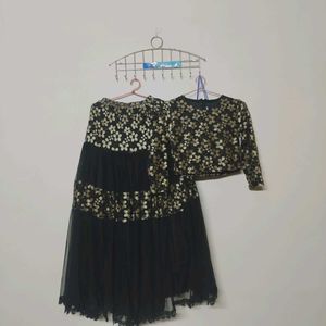 Black &amp; Gold Floral Lehenga Set