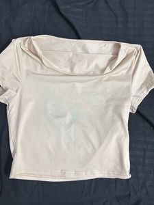 Beige Cowl Neck Crop Top