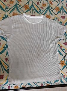 Striped Ribbed Knit T-Shirt