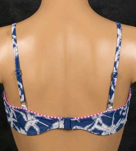 Blue Palm Tree Print Bikini Top