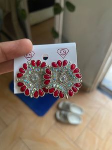 Stunning Red &amp; Silver Stud Earrings