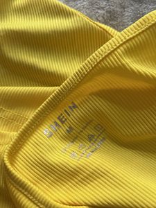 Yellow Ribbed Halter Crop Top