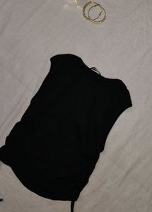Black Graphic Print Ruched Tank Top