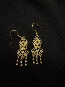 Golden Ethnic Earrings with Pink Stones