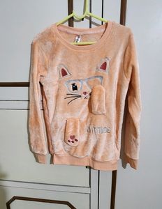 Softy Faux Fur Peach Sweatshirt