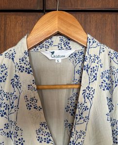 Ivory Blue Blockprinted Bel Cotton Dress