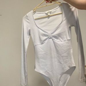 H&amp;M Ribbed White Bodysuit