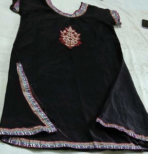 Black Kurta Set with Colorful Neckline