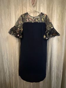 Elegant Black Dress with Floral Mesh Sleeves