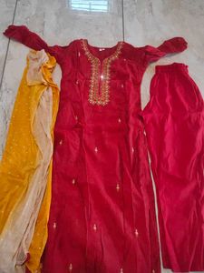 Red Embroidered Kurta Set with Dupatta