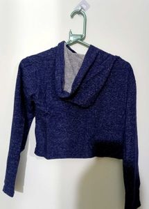 Navy Cropped Hoodie with Graphic Face Print