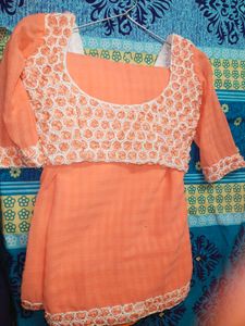 Elegant Peach Saree with Lace Border