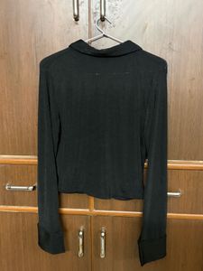 Chic Ruched Black Long Sleeve Top