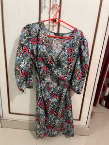 Floral Print V-Neck Mini Dress