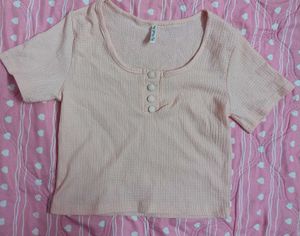 Light Pink Ribbed Henley Crop Top