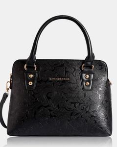 Embossed Floral Black Handbag