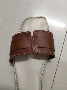 Brown &amp; White Flat Sandals