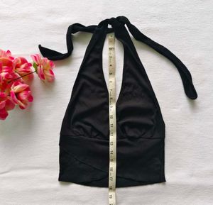 Black Ribbed Halter Crop Top