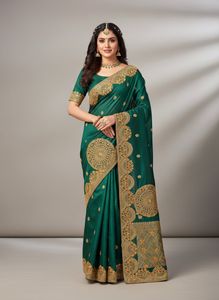 Emerald Green Embroidered Saree